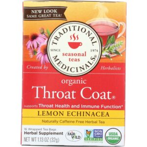 Organic Throat Coat Lemon Echinacea Herbal Tea 16 Tea Bags, 1.13 oz