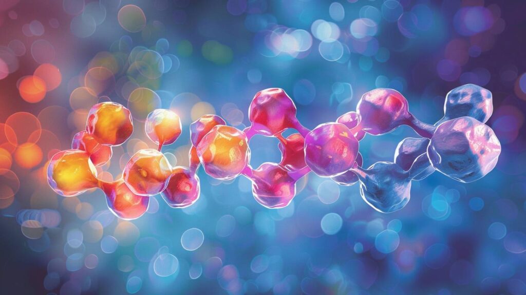 A colorful, abstract representation of the molecular structure of glutathione against a bokeh light background, highlighting the antioxidant's complexity.